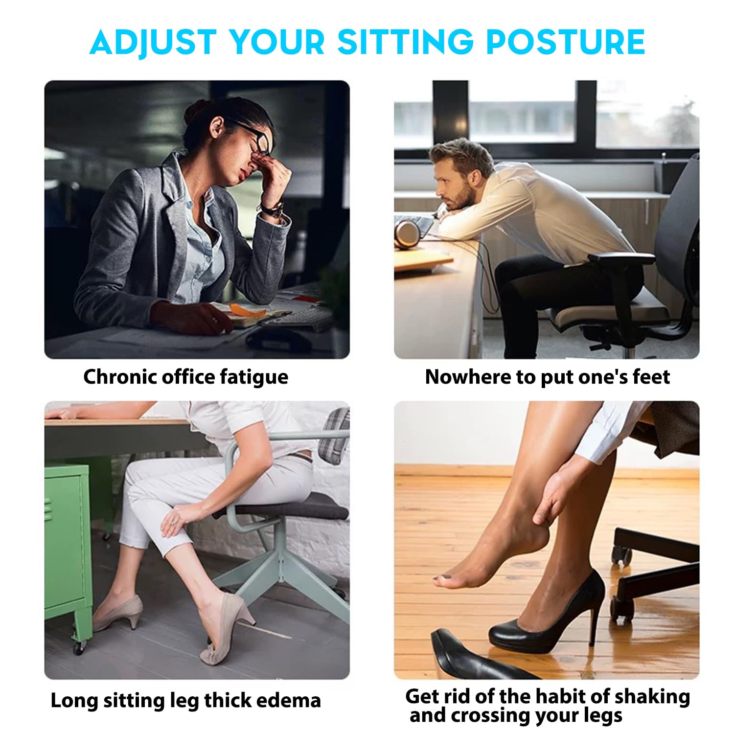 Ergonomic Under Desk Footrest with Massage Rollers - Adjustable Office Foot Stool for Pain Relief & Improved Posture - Detachable Black Design for Home & Office Workspaces - Perfect for Long Hours of Sitting at Computer Desks