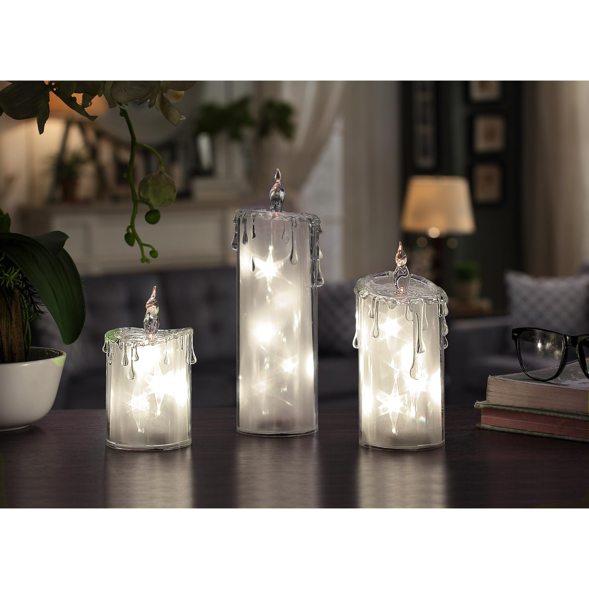 6-Pack 9.5 Inch Clear LED Frosted Star Candles - Battery Operated Flameless Decorative Candles for Christmas, Weddings, Home Decor & Party Centerpieces