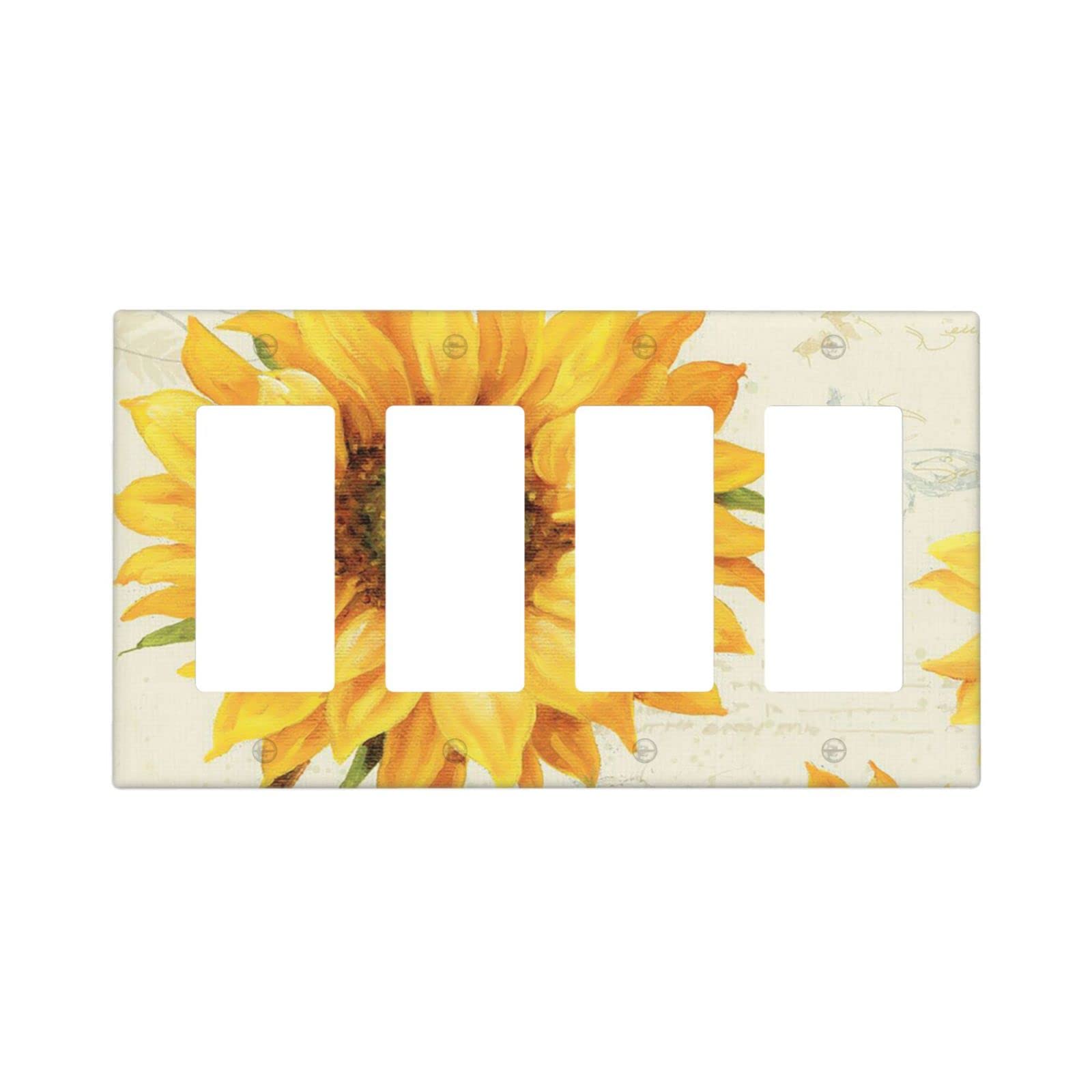 Sunflower 4-Gang Rocker Light Switch Cover - Decorative Wall Plate for Kitchen, Home & Office - Durable Electrical Outlet Cover with Floral Art Design - Perfect for Farmhouse, Boho & Vintage Decor Styles