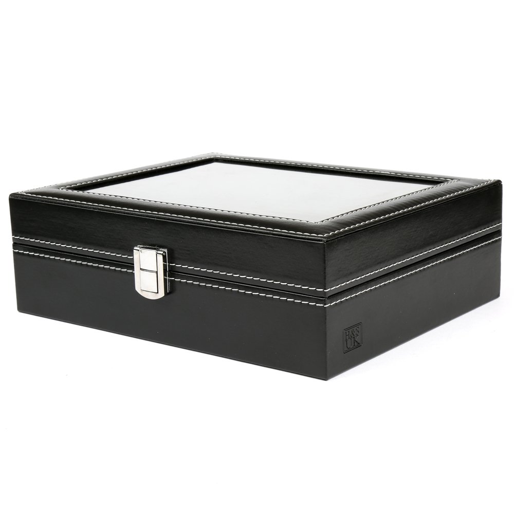 Premium Black Faux Leather Watch Box Organizer for Men & Women - Velvet Lined Display Case Holds 10 Watches - Perfect for Travel, Gift & Jewelry Storage