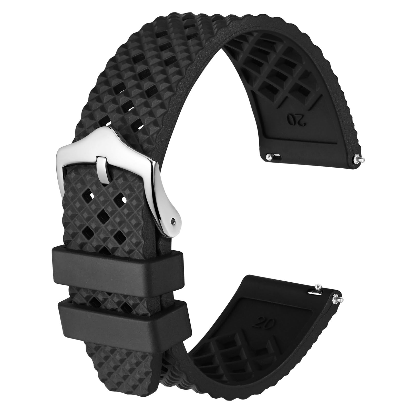 Anbeer Quick Release Watch Straps 18-22mm, Fluororubber Band with Steel Buckle for Sports & Casual Wear