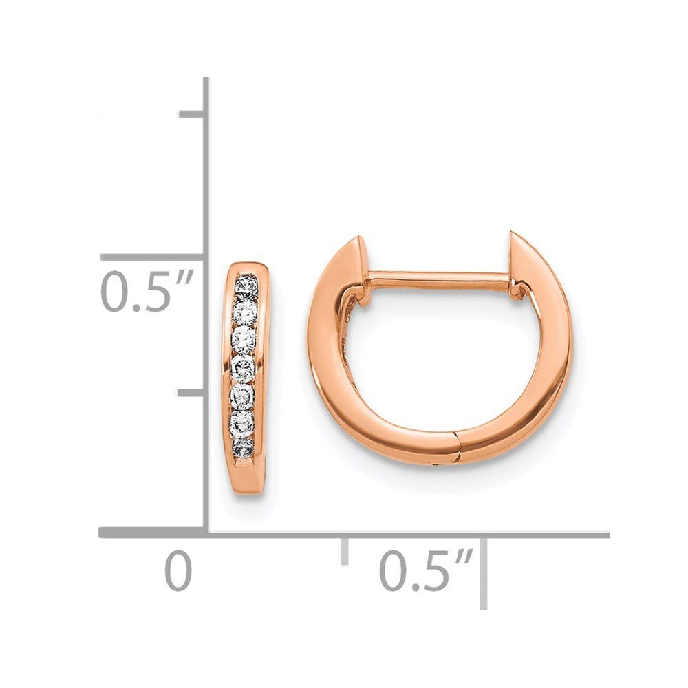 14K Rose Gold Polished Diamond Hinged Hoop Earrings for Women - Elegant Everyday & Special Occasion Jewelry Gift