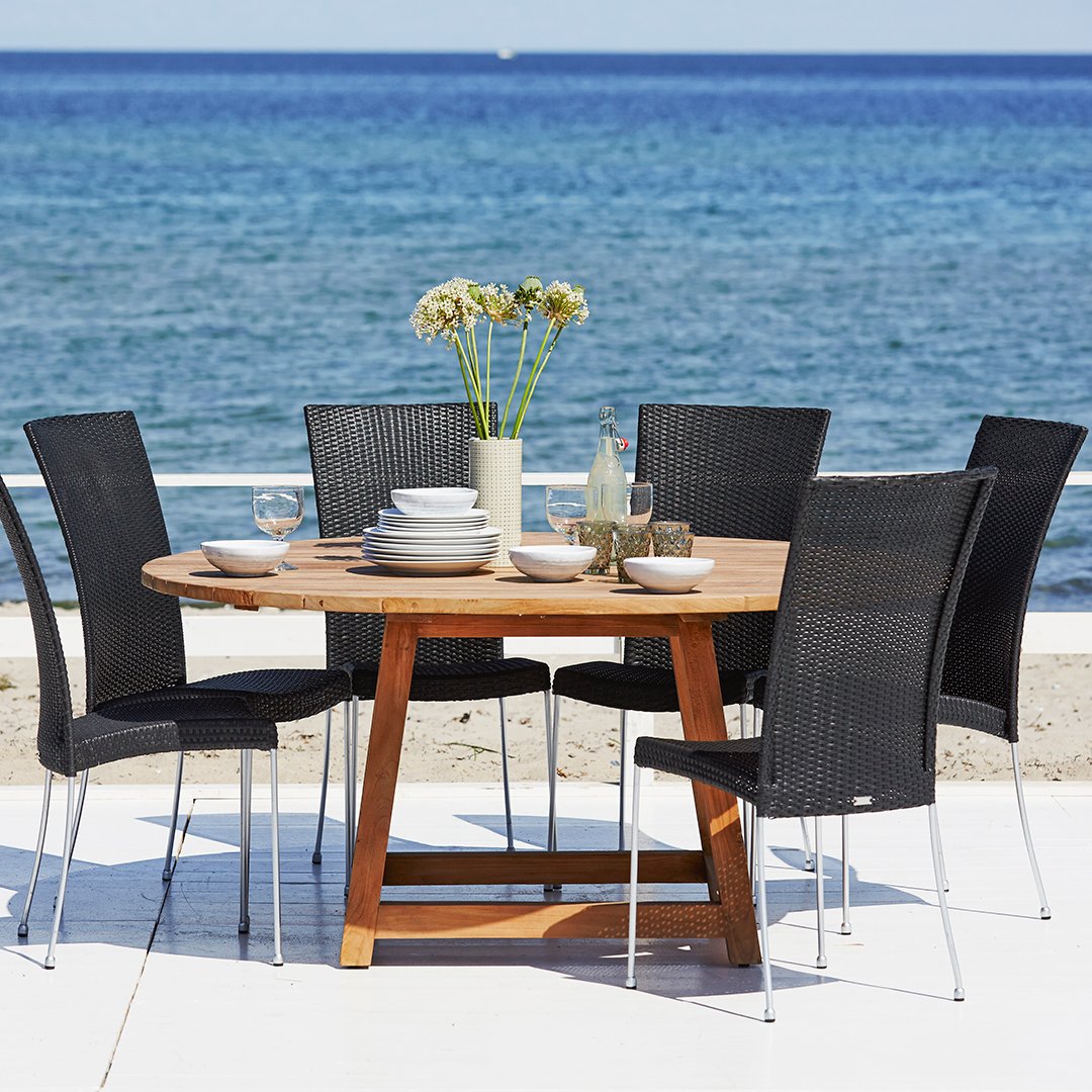 George Outdoor Dining Table - 48 Inch Round Patio Table with Umbrella Hole, Weather-Resistant for Backyard, Garden, Deck - Perfect for Family Gatherings & BBQs