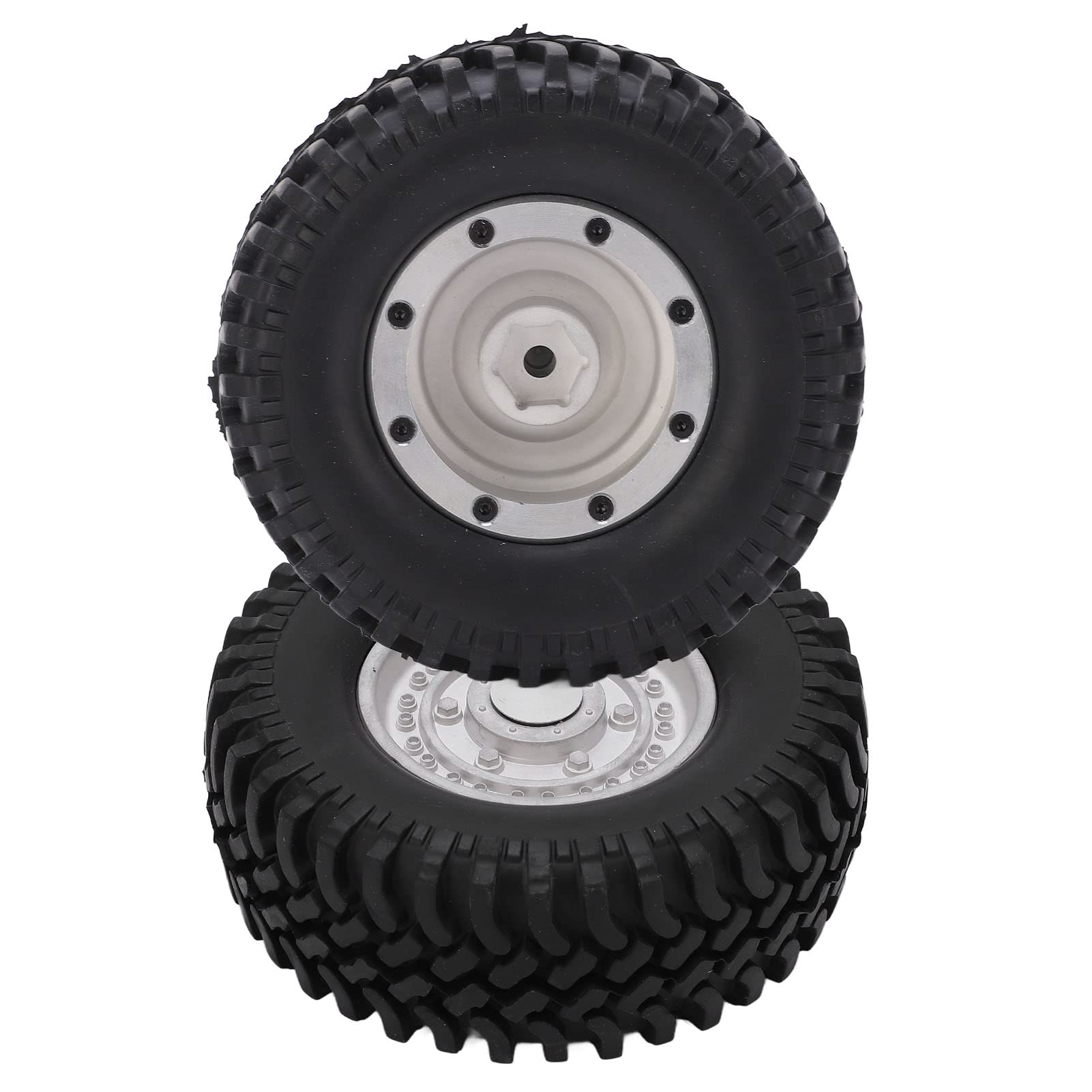 1/10 RC Car Wheels and Tires Set - Aluminum Alloy Rims with Concave Convex Texture & High Grip Rubber Tires for Stable Crawler Performance (Silver) - Perfect for Off-Road, Rock Crawling and RC Car Racing