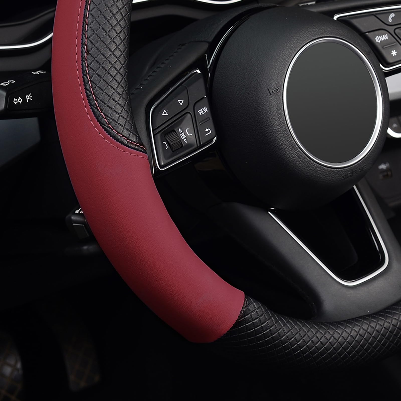 LABBYWAY Universal 15 Inch Microfiber Leather Steering Wheel Cover - Non-Slip Grip, Heat Resistant, Fits Most Cars - Perfect for Daily Commute, Road Trips & Winter Driving Protection (Claret Red)