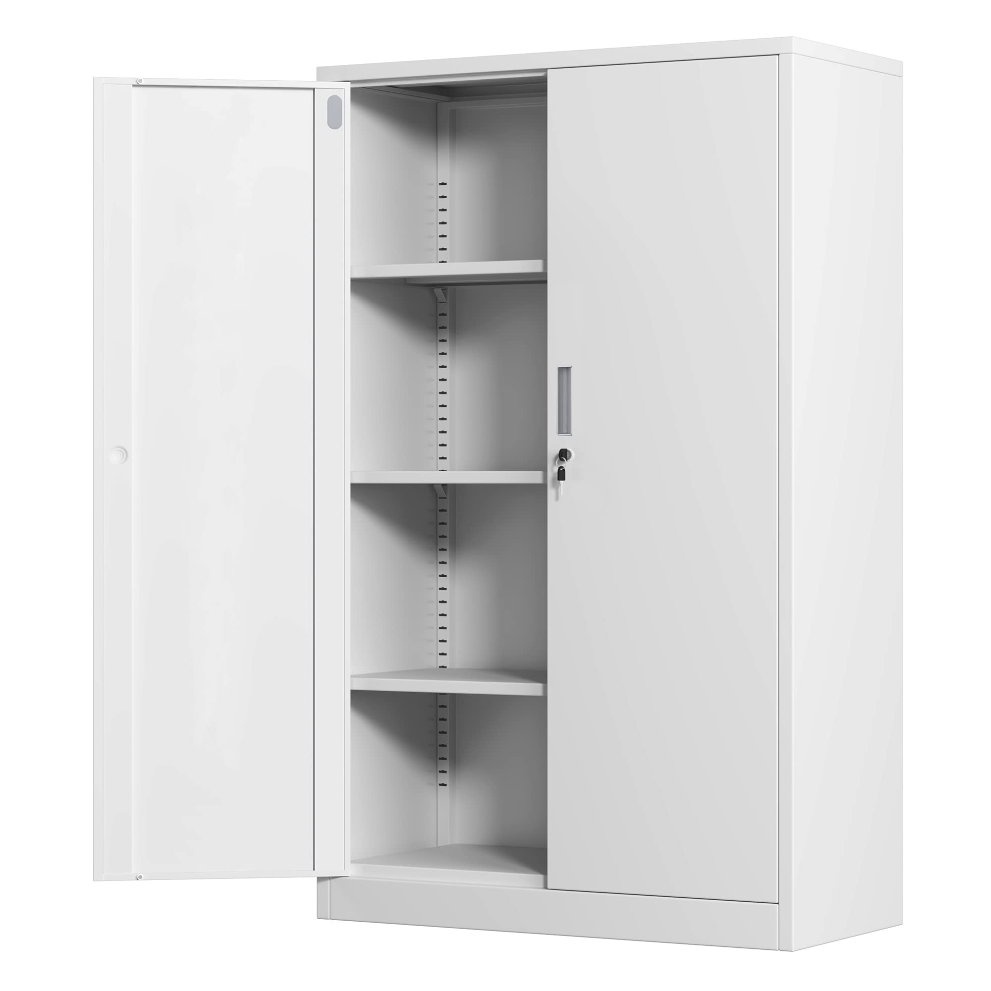 53.5-Inch White Metal Storage Cabinet with Locking Doors & 3 Adjustable Shelves - Secure Home Office, Garage, Kitchen Pantry Organizer for Files, Tools & Supplies