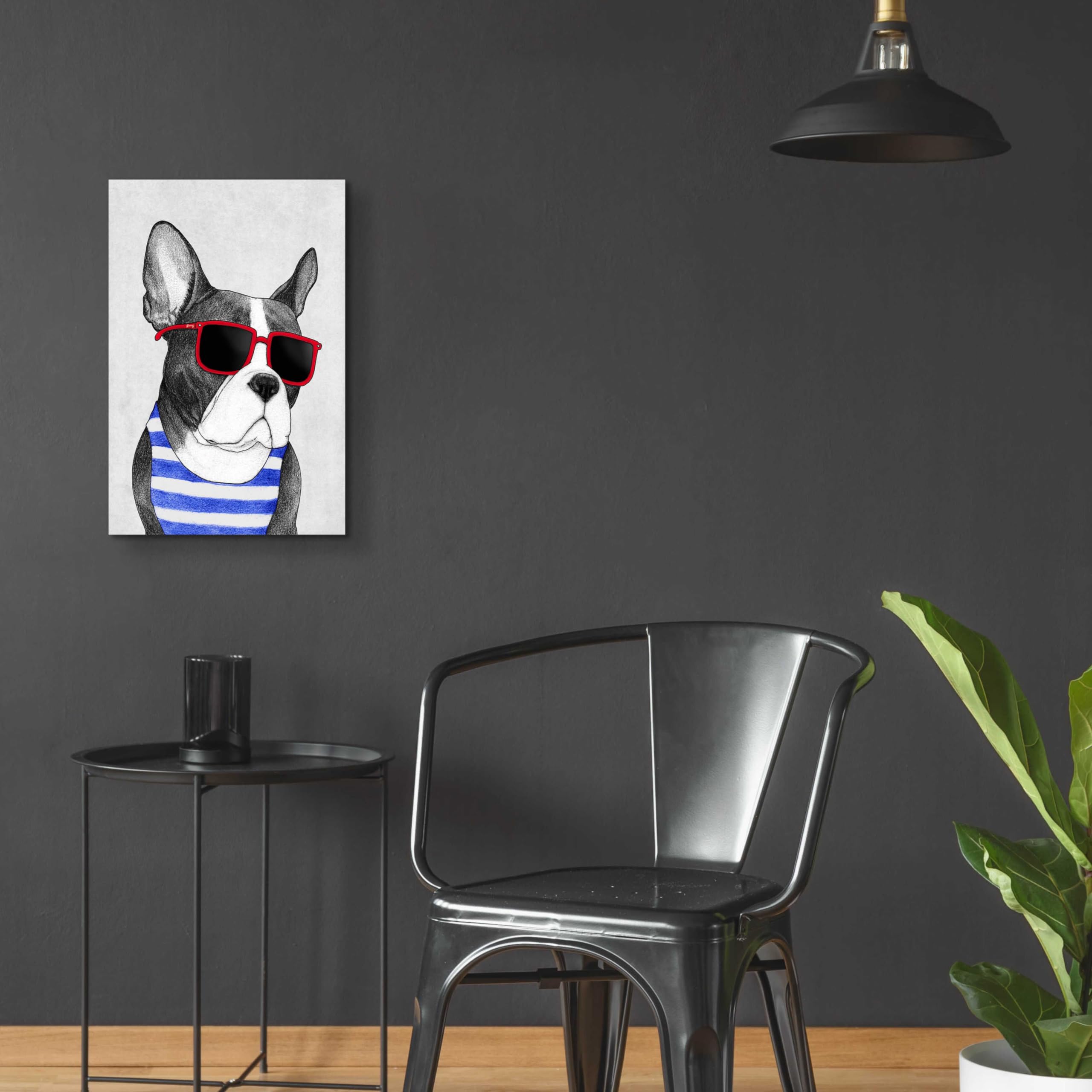 Barruf Acrylic Glass Wall Art - 'Frenchie Summer Style' Modern Dog Painting, 16x24 Inches, Vibrant Home Decor for Living Room, Bedroom & Office