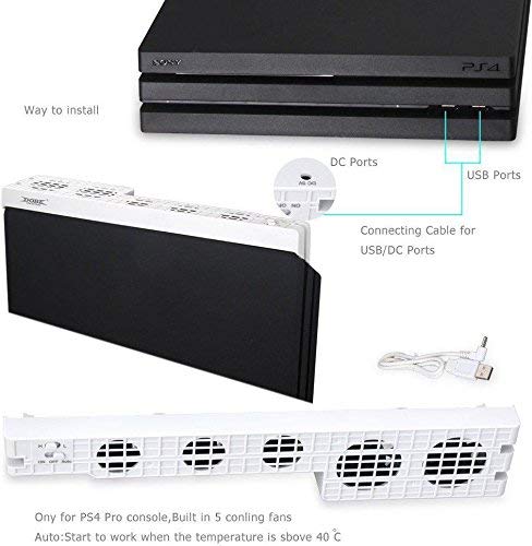 OSTENT 5-Speed Super Turbo Cooling Fan with Temperature Control - White PS4 Pro Cooling System | Prevent Overheating for Gaming & Streaming Sessions