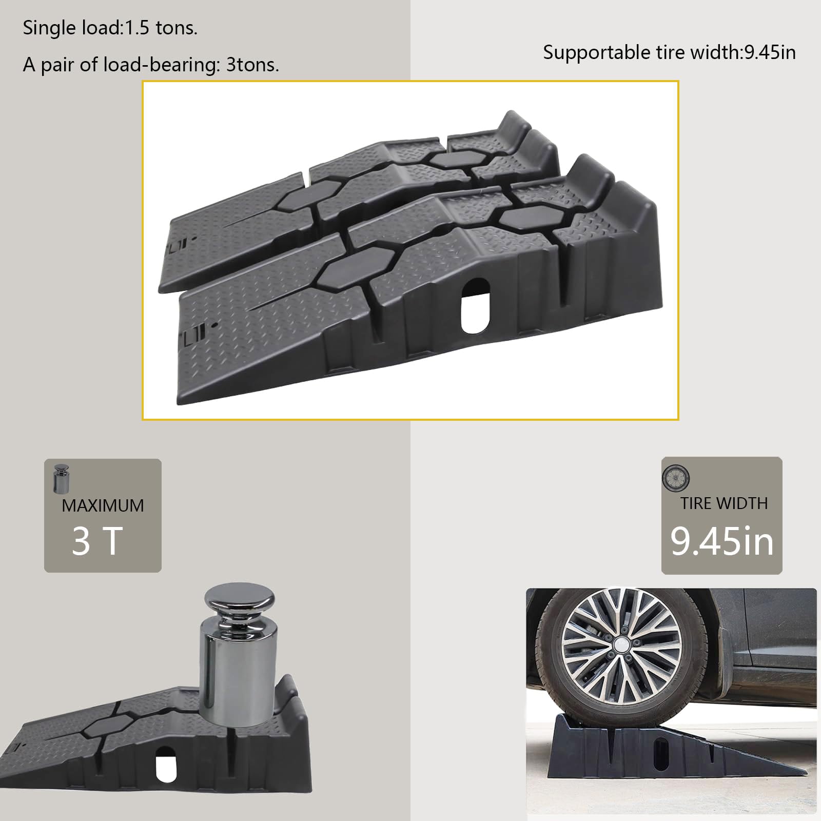 INTBUYING 2-Pack Heavy Duty Plastic Car Ramps for Oil Changes – 3-Ton Capacity, Anti-Slip Surface, Portable Vehicle Lifting Tools – Perfect for DIY Auto Maintenance, Garage Repairs & Tire Rotation