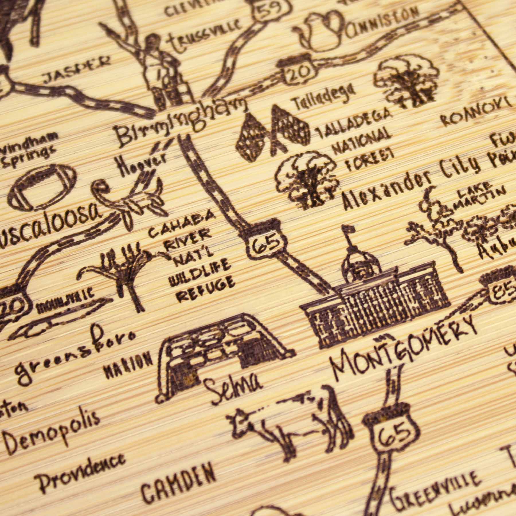 Premium Alabama Shaped Wood Cutting Board - 11