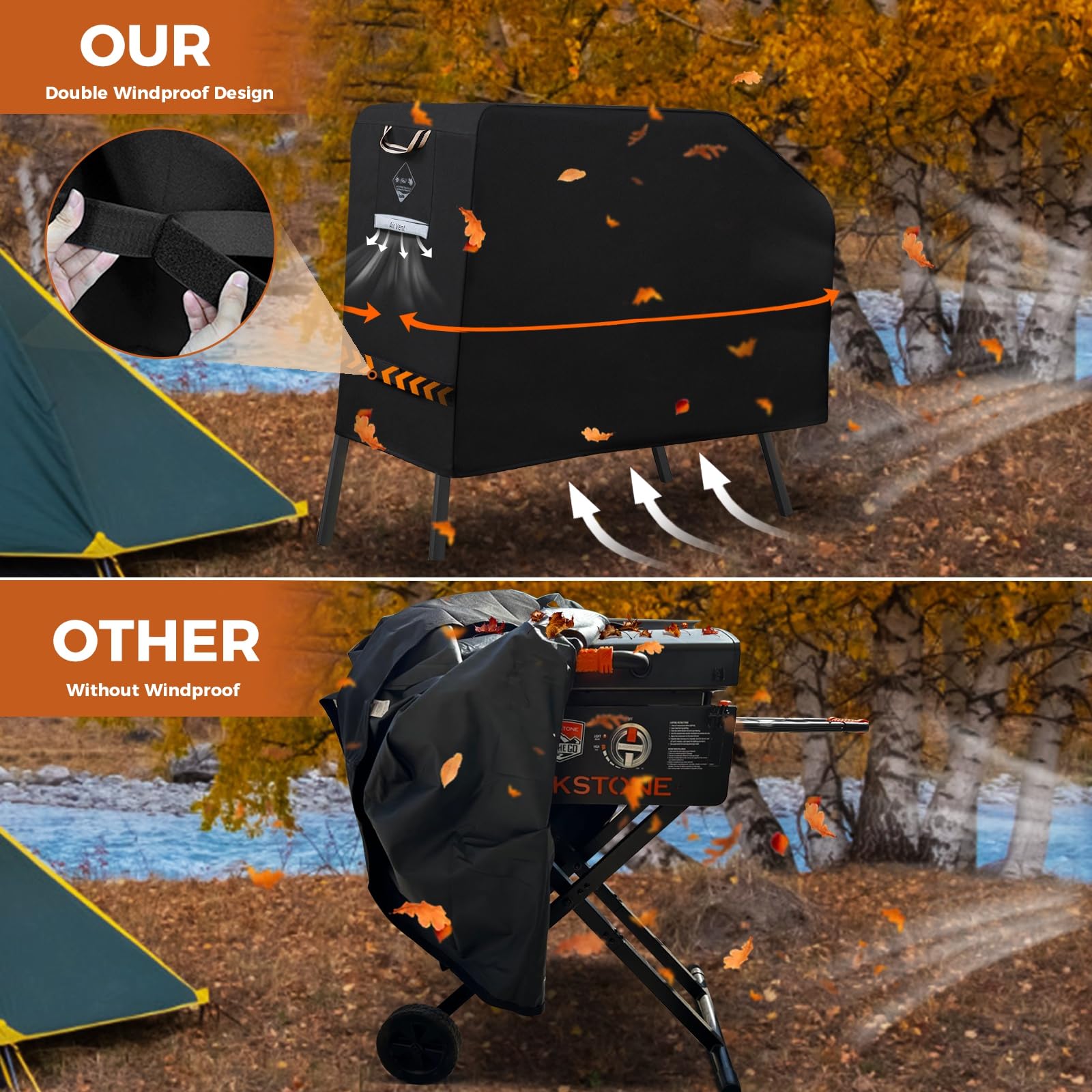 Heavy Duty 600D Waterproof Grill Cover for Blackstone 22 & 17 Inch Griddle with Hood - Rip-Proof, Fade Resistant, Adventure Ready with Straps - Perfect for Outdoor Cooking, Camping & Backyard BBQs
