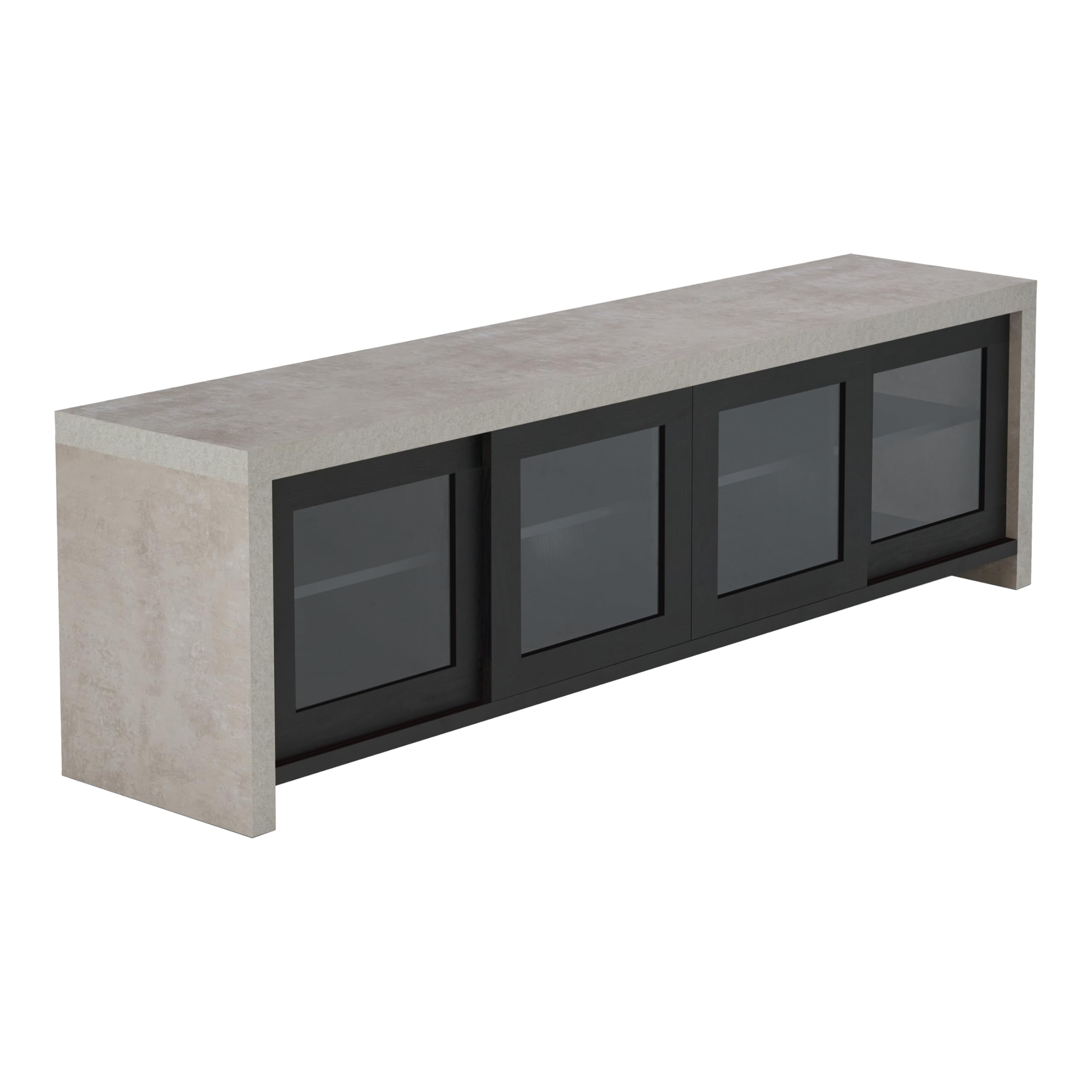 Modern Sliding Glass Door TV Stand - Black & Cement Finish - 24/7 Shop at Home Nouel - Perfect for Living Room, Bedroom & Home Theater Setup