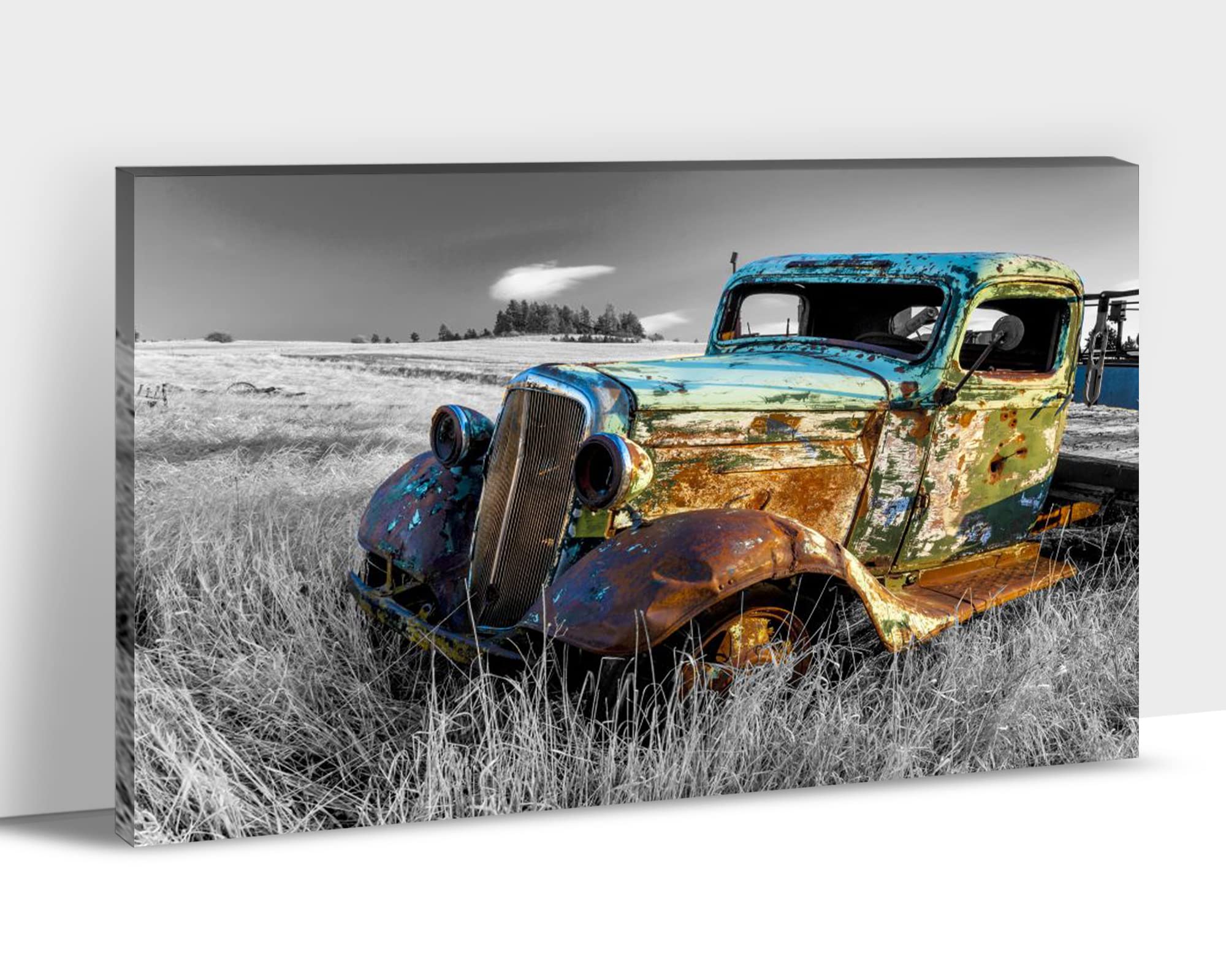 Farmhouse Wall Decor - Rustic Truck Canvas Print, Vintage Classic Car Framed Artwork for Living Room & Home Decor (32x48 Inches) - Perfect for Country Style, Modern Farmhouse & Rustic Interior Design