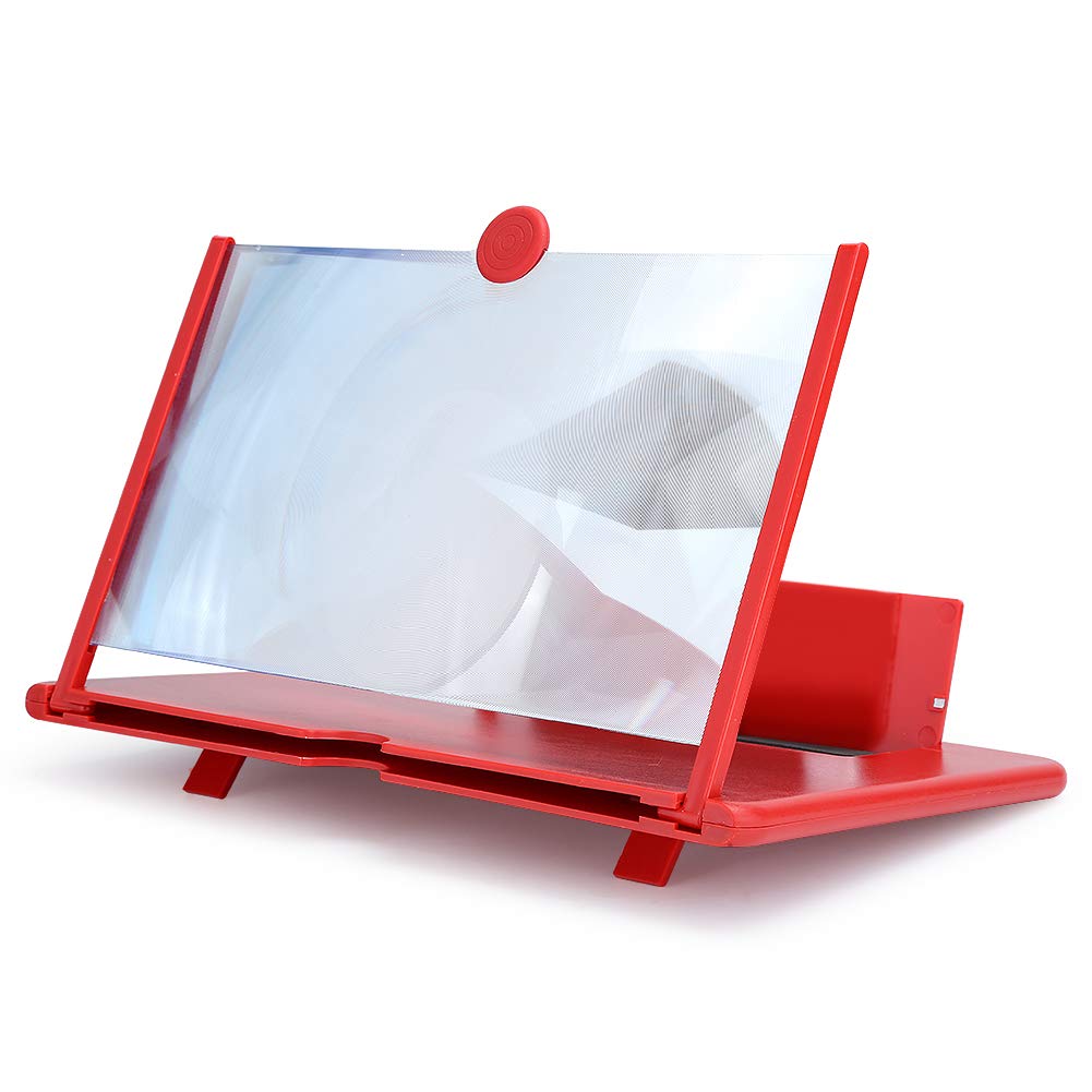 3D 12-Inch Foldable Screen Magnifier for Mobile Phones - HD Movie Video Gaming Amplifier with Stand | Eye Protection & Portable Design | Perfect for Home Entertainment, Travel & Gaming (Red)