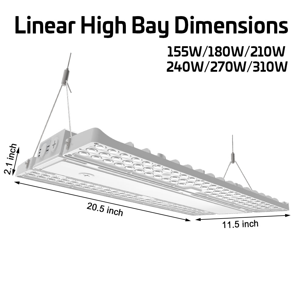 Konlite LED Linear High Bay Light - PAVO Series 130W/210W Selectable Wattage, 31,290lm, 120-277V, 5000K Daylight (400W/600W Equivalent) - 2 Pack for Warehouse, Gym, and Industrial Lighting