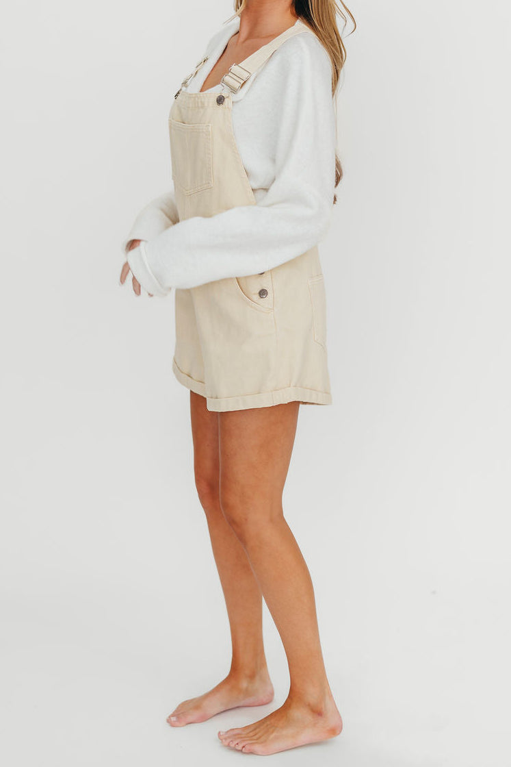 Loren Overalls for Women - Comfortable Sand Stone Denim Overalls - Casual Workwear & Everyday Outfit for Fall & Spring