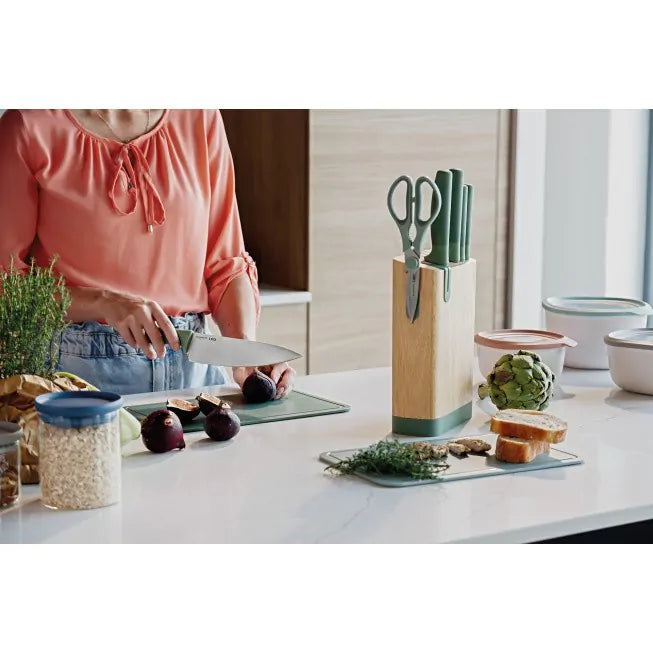 Premium 6-Piece Knife Block Set in Forest Green - Perfect for Kitchen, Cooking, and Food Prep