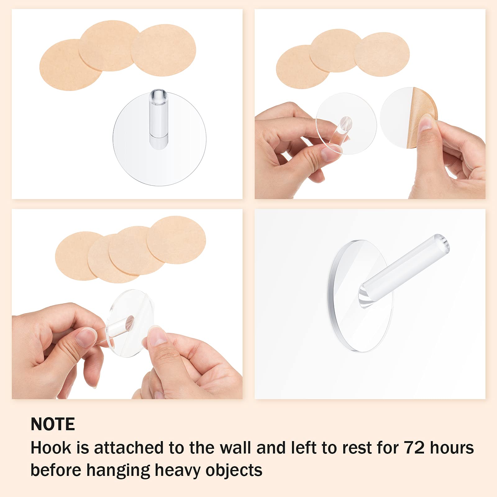 Queekay 6-Pack Clear Acrylic Adhesive Wall Hooks - Heavy Duty 9 lb Capacity Hat & Towel Hangers for Bathroom, Kitchen, Office - Space Saving Robe & Coat Hanger Organizer for Home & Dorm Decor
