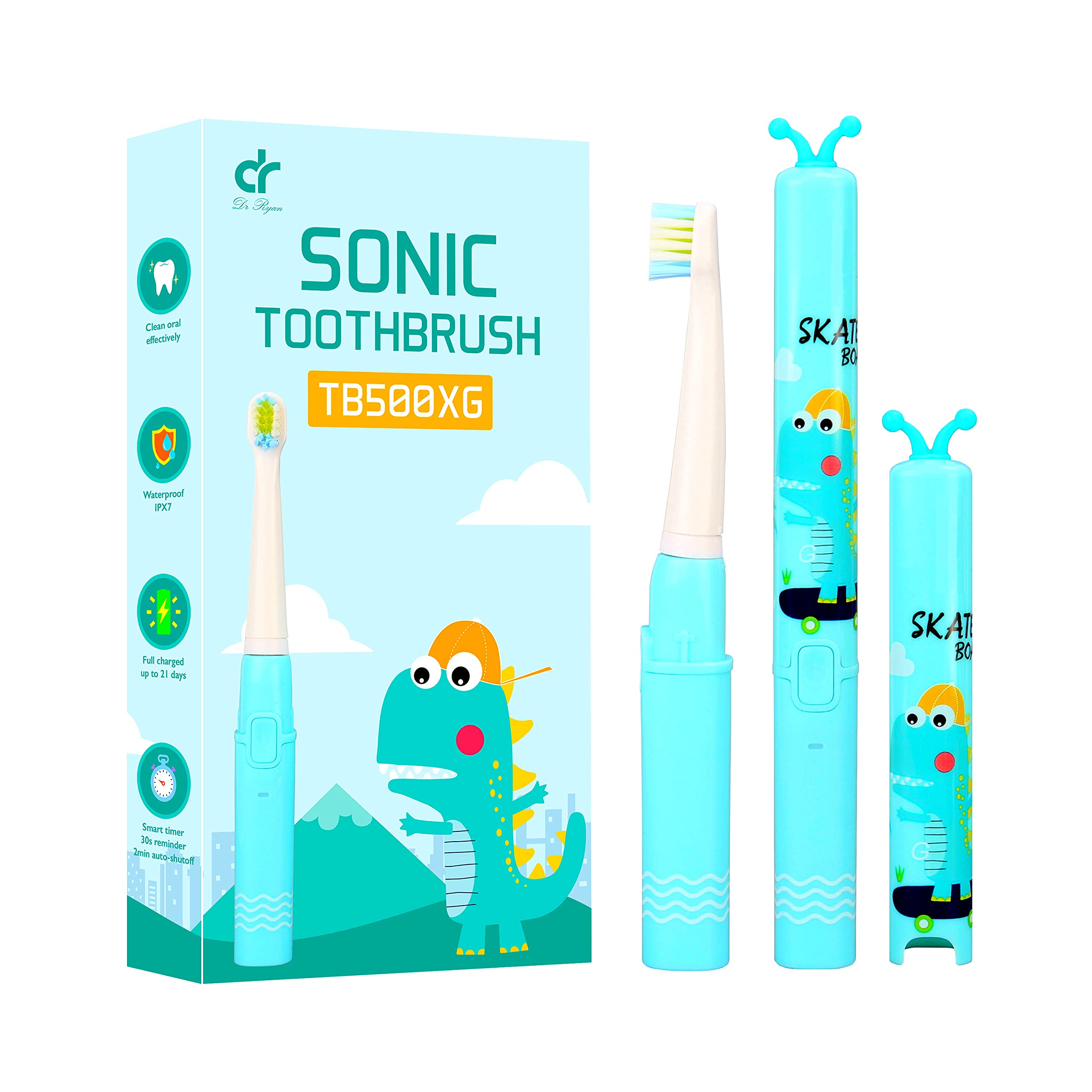 Dr. Ryan Kids Electric Sonic Toothbrush - Rechargeable with Extra Soft Bristles, Tongue Cleaner, Smart Timer & 3 Modes | Gentle Dental Care for Children Ages 3-12 | Perfect for Home & Travel Use