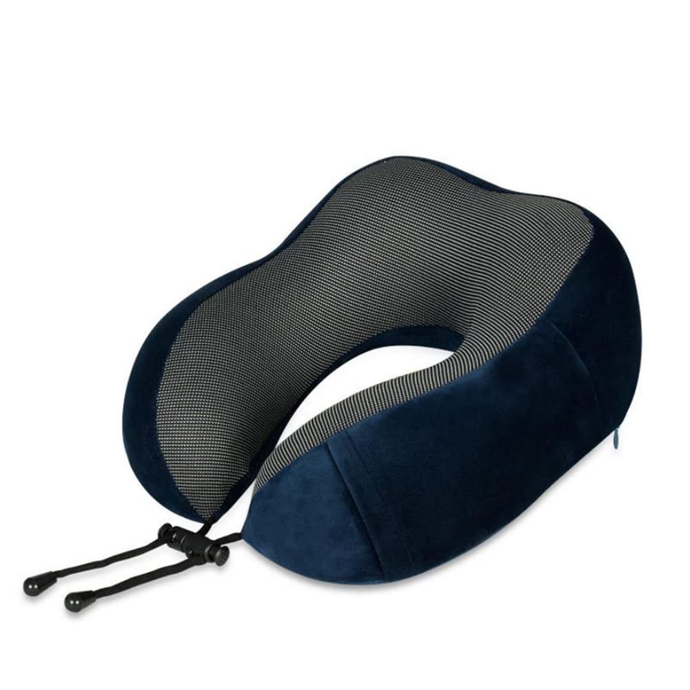 Compressible & Portable Travel Neck Pillow with 360-Degree Memory Foam Support - Navy Blue for Airplane, Car & Office Use - Perfect Gift for Travelers & Professionals