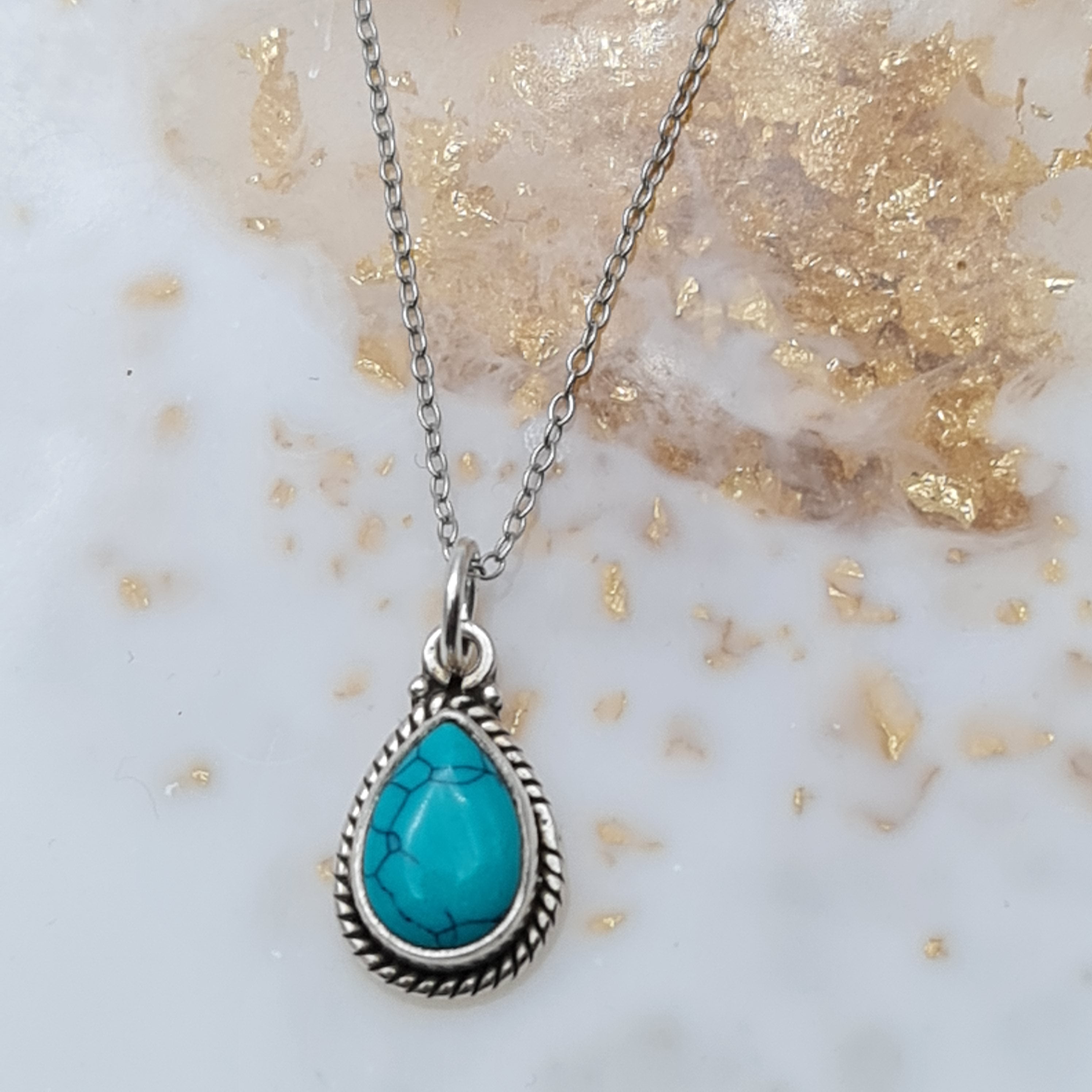 Turquoise Stone Pendant Necklace for Women - Small Dainty Jewelry Gift for Her, Perfect for Casual Wear, Boho Style, and Everyday Elegance
