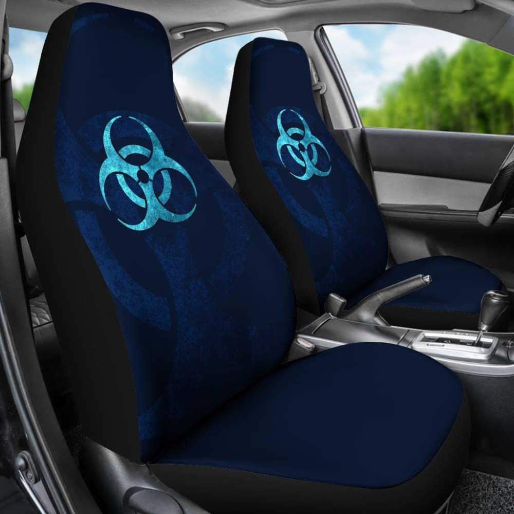 Premium Blue Biohazard Print Car Seat Covers - Universal Fit for Cars, Trucks & SUVs - Waterproof & Durable Protection - Perfect for Gamers, Halloween & Cosplay Enthusiasts