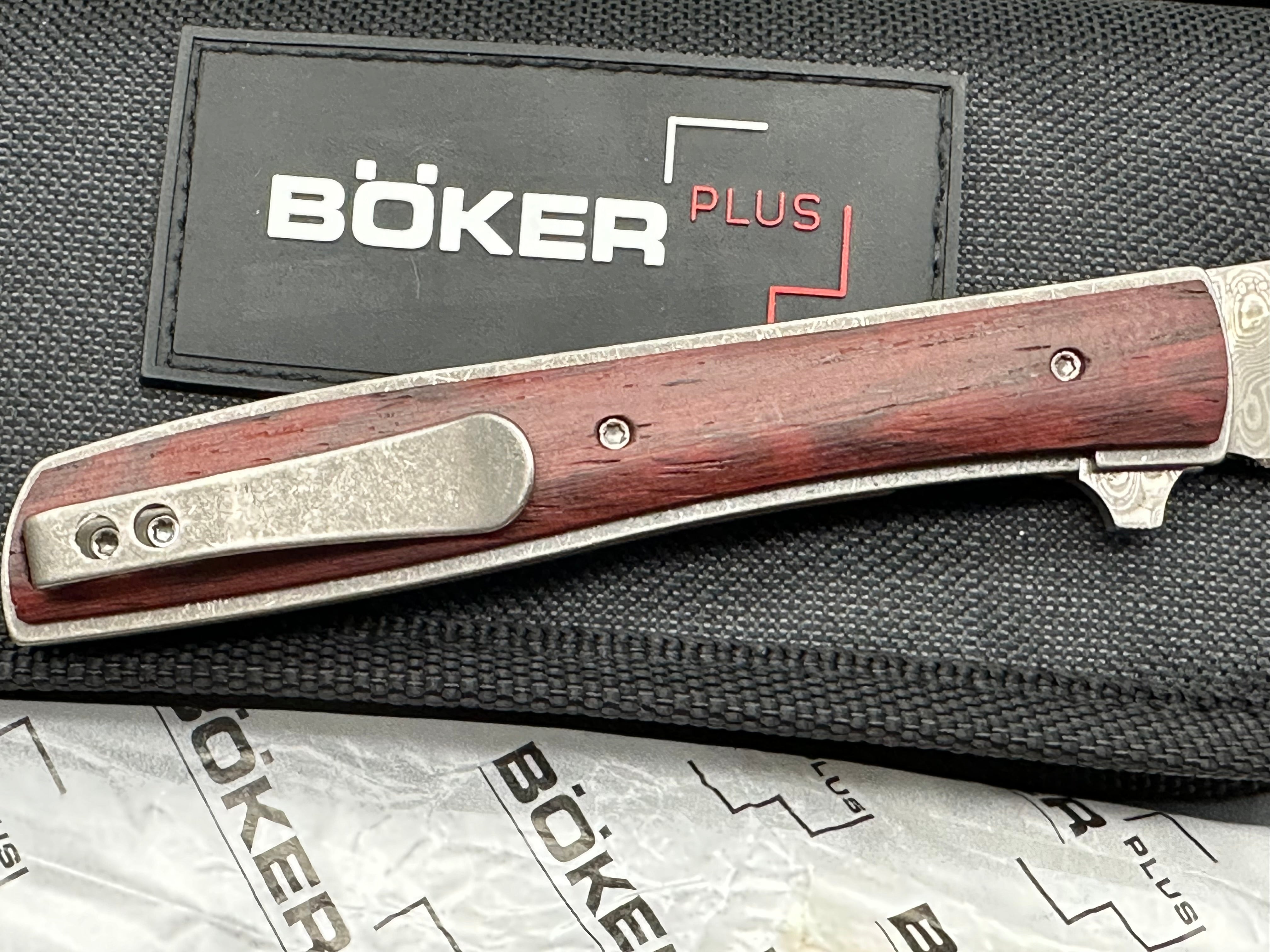 Boker Plus Urban Trapper Cocobolo Damascus Folding Knife - Premium EDC Pocket Knife for Outdoor, Camping, Hiking & Everyday Carry