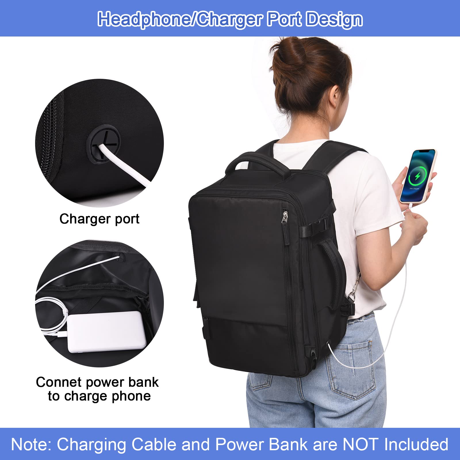 Expandable 40L Travel Backpack for Women & Men - Waterproof Carry On Backpack with 17