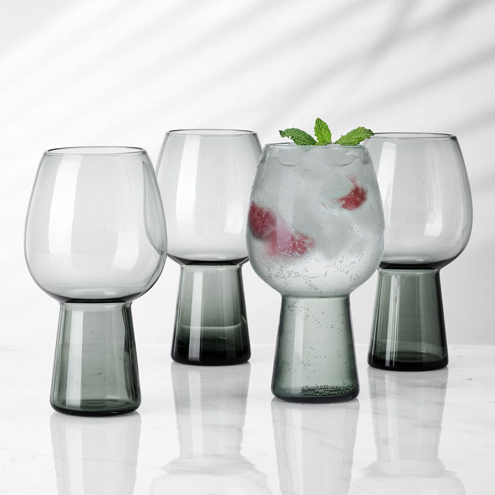 Phoebe Smoke Set of 4 Elegant Goblet Beverage Glasses for Wine, Cocktails & Party Decor - Perfect for Weddings, Dinner Parties & Home Bar