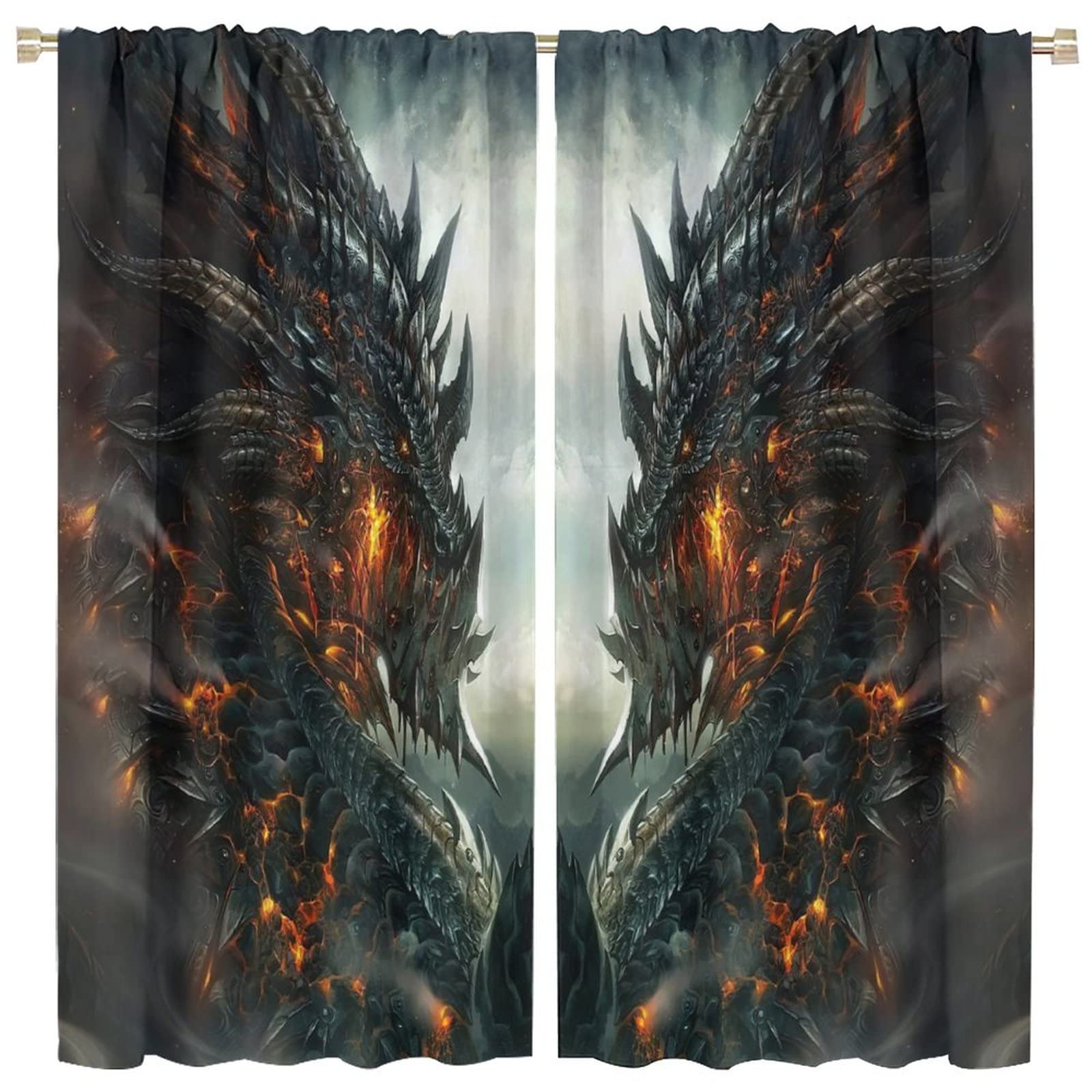 GY Cartoon Space Blackout Curtains - Fantasy Flame Dragon Print Window Drapes for Kids & Teens (42x45 Inch) | Rod Pocket Design for Bedroom, Living Room & Kitchen Decor | Perfect for Themed Rooms, Light Blocking & Privacy