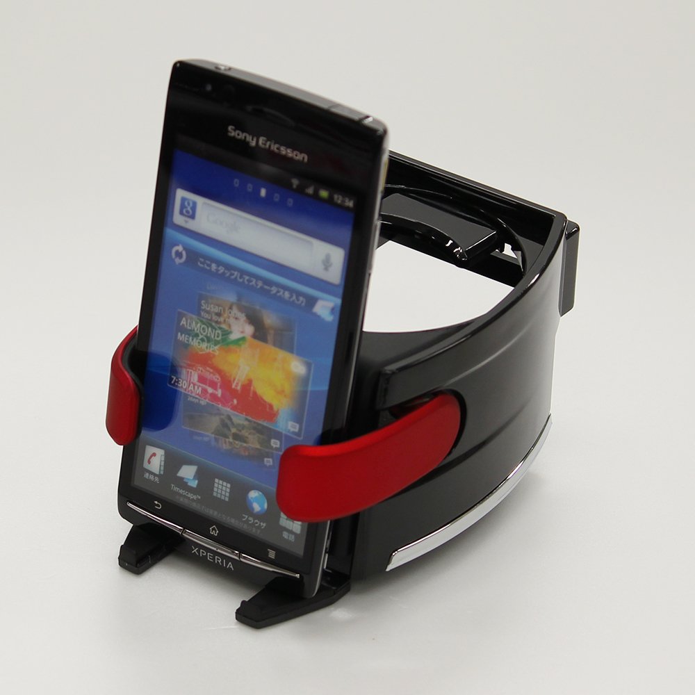MIRAREED JDM Cup Holder Cell Phone Holder - Universal Car Mount for iPhone, Samsung, Google Pixel - Black/Red (Model SP-207) - Perfect for Road Trips, Commuting & Hands-Free Driving
