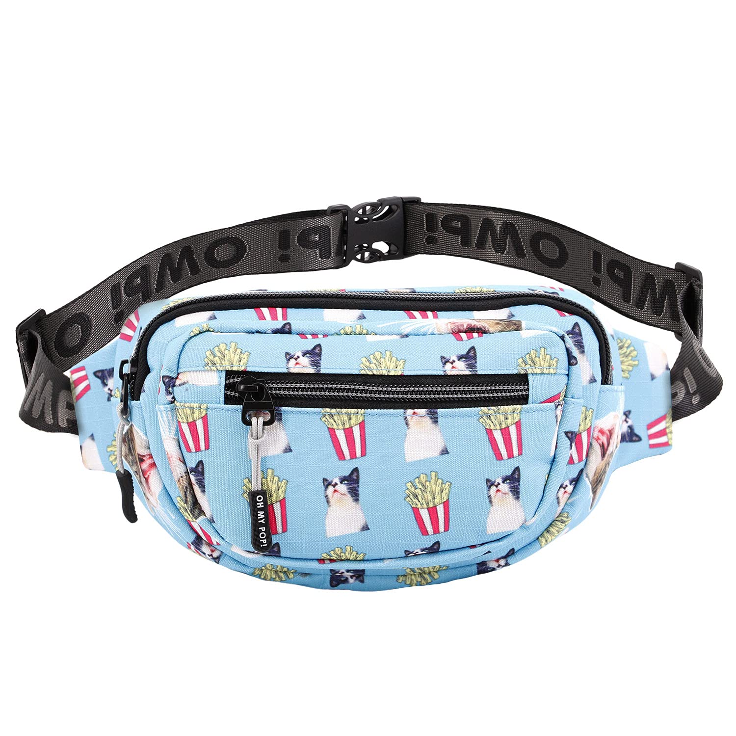 Trendy Oh My Pop! Glaze Fanny Pack - Angry Cat Design in Turquoise | Perfect for Concerts, Festivals & Travel Accessories
