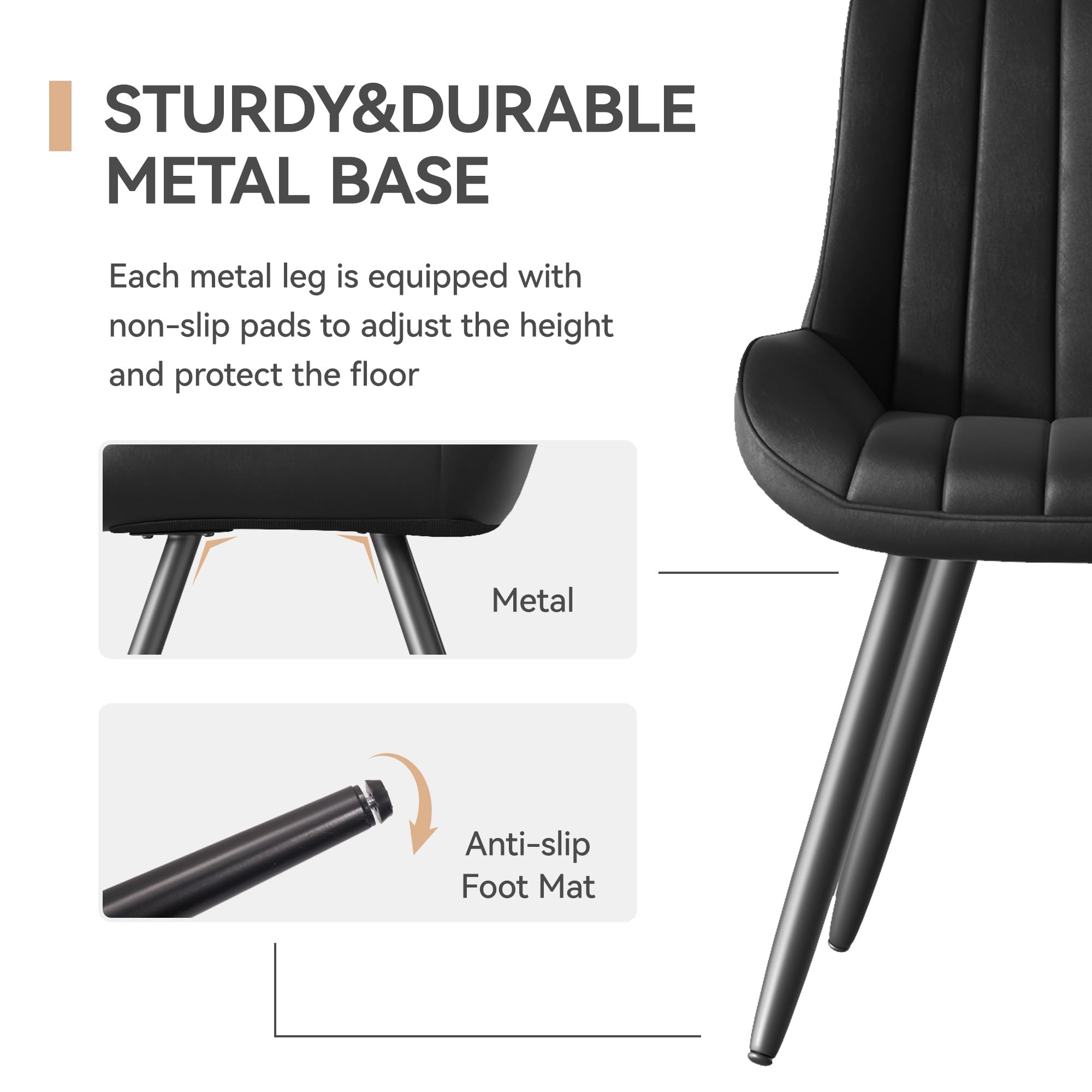 6-Piece Mid Century Modern Dining Chairs Set - Upholstered Fabric Kitchen Chairs with Soft Cushions, Comfortable Black Dining Room Chairs for Home, Restaurant & Office Use