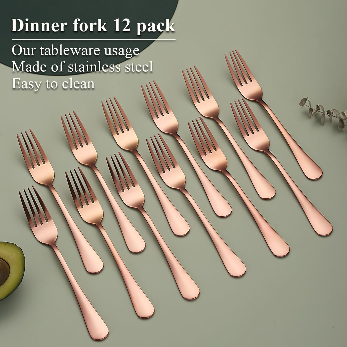 Premium 12-Piece Rose Gold Dinner Forks Set - 8.07