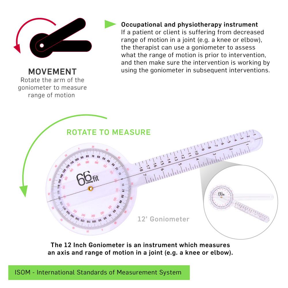 66fit Goniometer - 12 Inch Plastic Angle Measurement Tool for Physical Therapy, Fitness Training & Medical Use