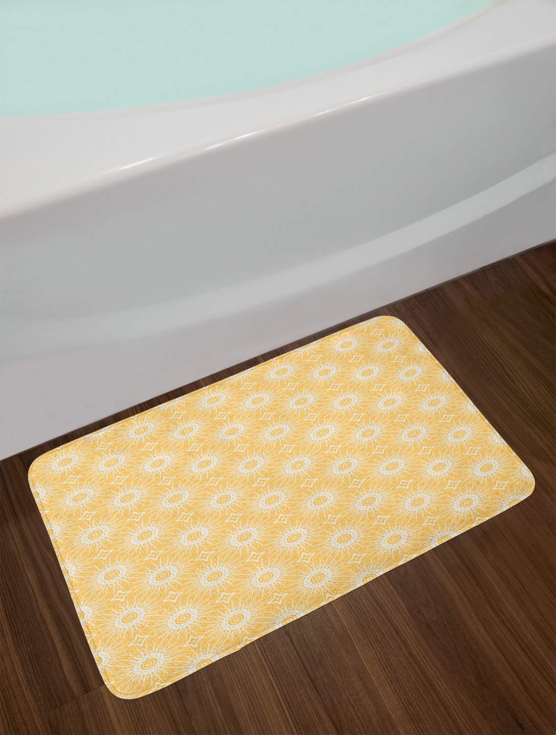 Ambesonne Modern Bath Mat - Monochrome Ethnic Inspired Design, Non-Slip Plush Bathroom Rug, 30.2 x 20 Inches, Pale Orange & White | Soft Floor Mat for Bathroom Decor, Shower Mats for Wet Floors, Cozy Home Accessory