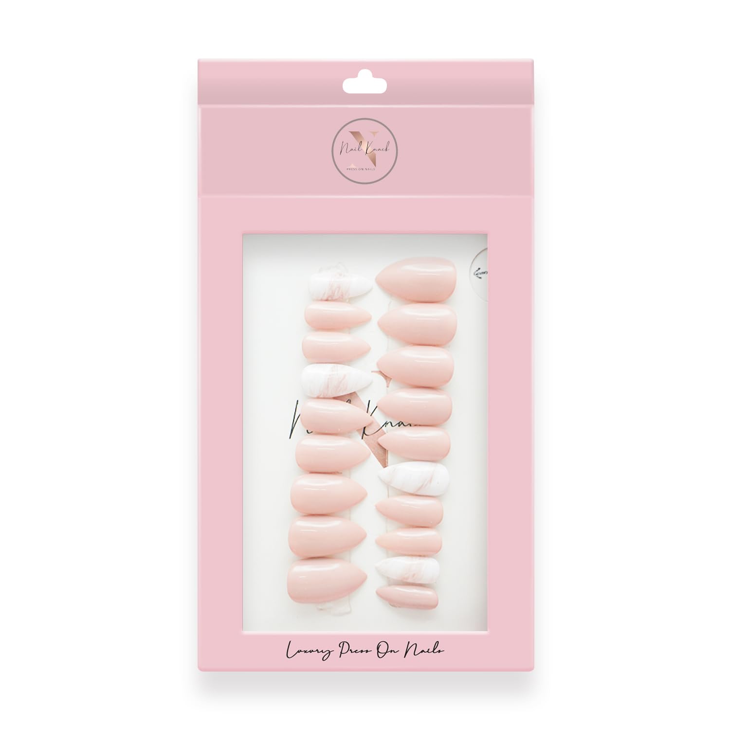 Nude Marble Press On Nails - 20 Pcs Acrylic Stick On Nails with Glue Tabs | Reusable, Easy to Apply & Long Lasting Fake Nails for Women | Perfect for Weddings, Parties & Everyday Wear