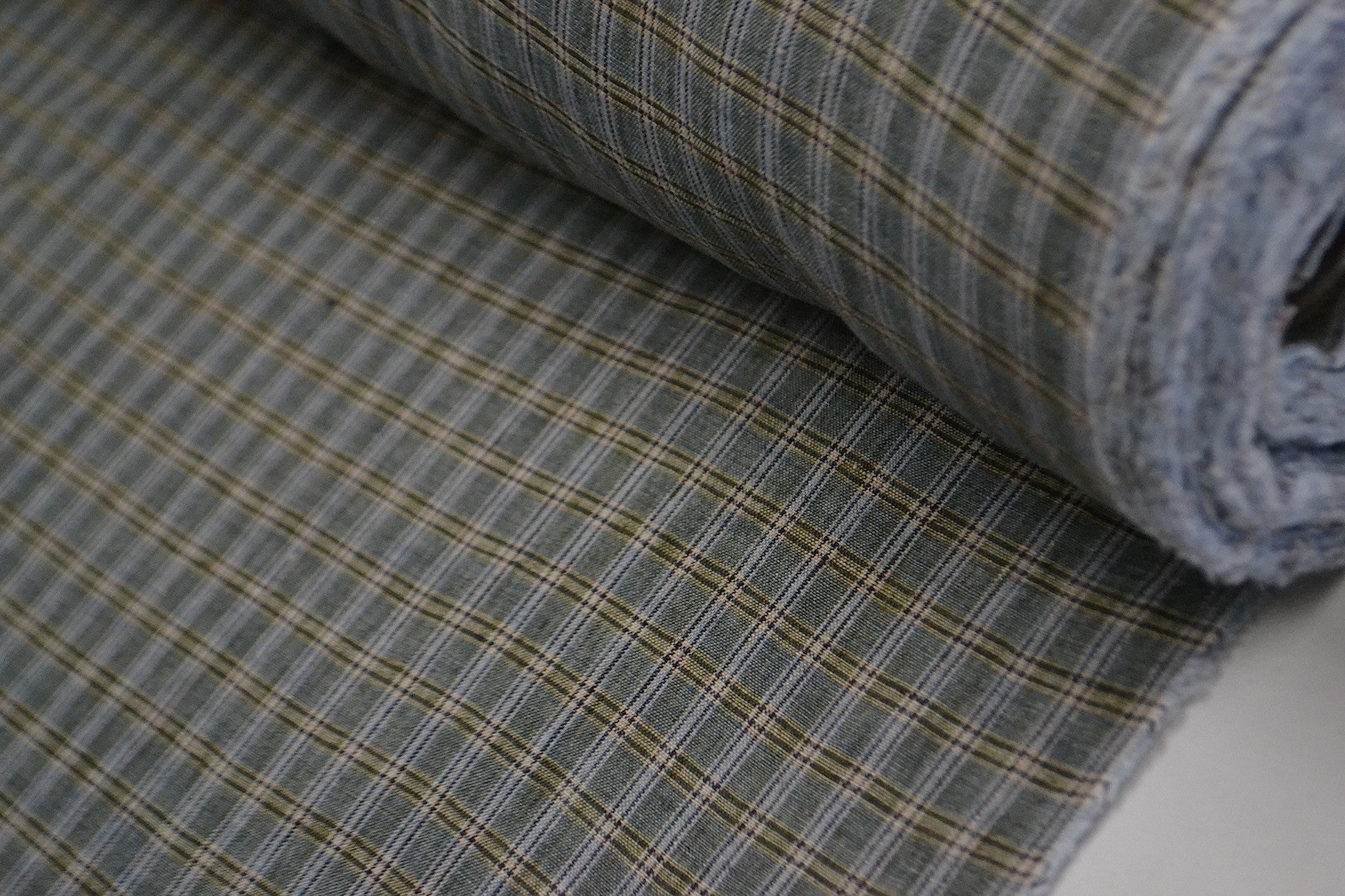 Checked Green Linen Fabric - Eco-Friendly & Durable for Upholstery, Curtains & DIY Home Decor Projects