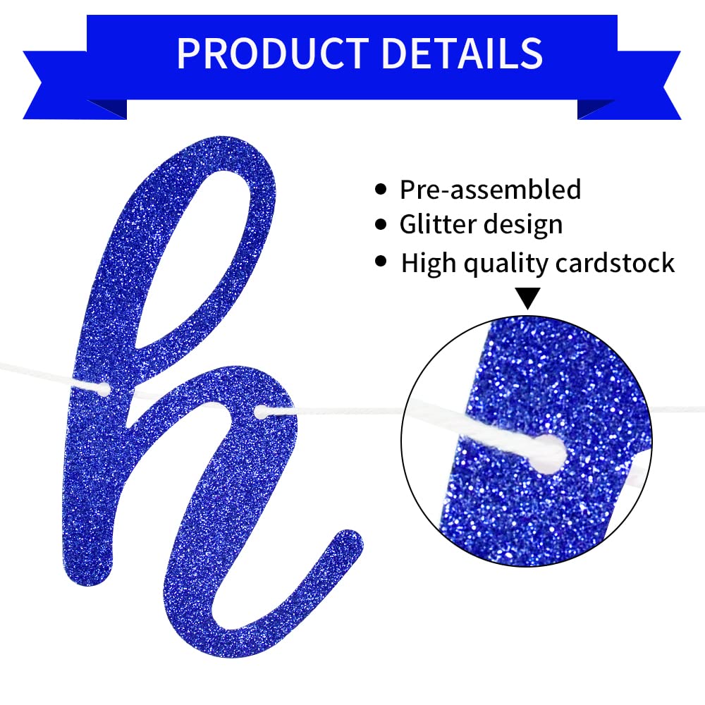 BEISHIDA Blue Happy Birthday Banner - Pre-Strung Glitter Party Garland - Ready to Use Birthday Decorations for Parties, Baby Showers & Celebrations - No DIY Required