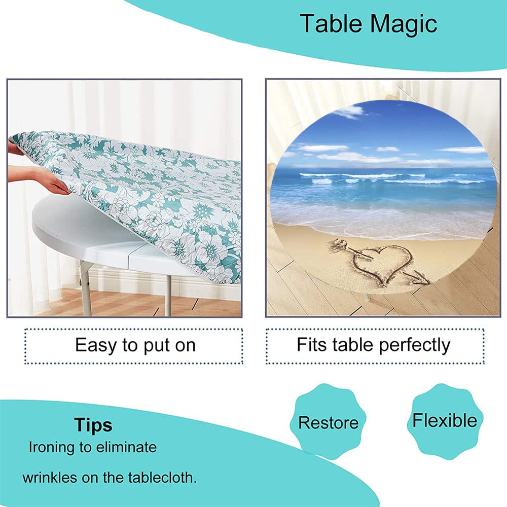 Ocean Round Tablecloth - Marine Themed Waterproof & Wipeable Elastic Edge Table Cover for 44 Inch Tables - Perfect for Weddings, Banquets, Restaurants & Parties (Beach Decor, Nautical Dining, Outdoor Events)