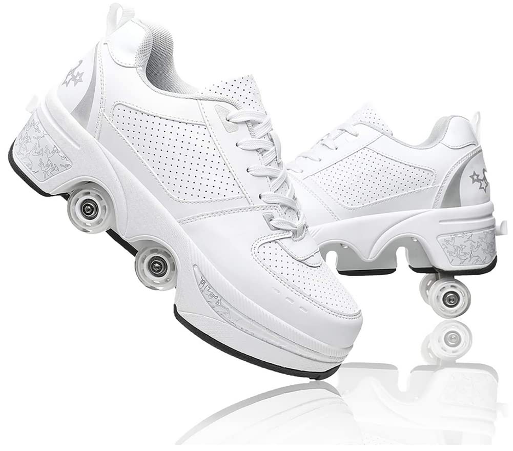 2-in-1 Deformable Roller Shoes for Men & Women - Convertible Parkour & Inline Skates with Double-Row Wheels | Outdoor Sports, Fitness Training & Urban Commuting Shoes
