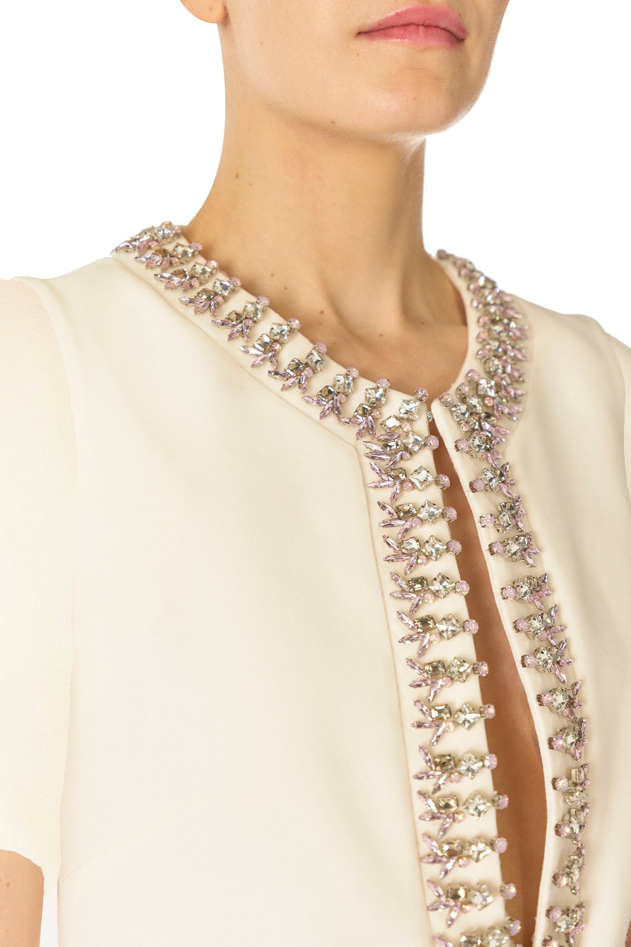 Elegant White Silk Caftan with Jeweled Neckline - Perfect for Beach Weddings, Boho Parties & Summer Vacations
