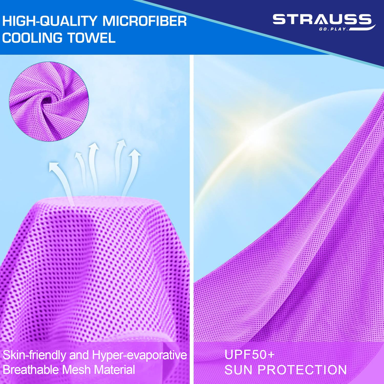 STRAUSS Anti-Microbial Cooling Sports Towel - Quick Dry Microfiber Workout Towel for Running, Hiking, Camping, Travel, Gym, Yoga & Golf - Perfect for Athletes & Outdoor Activities