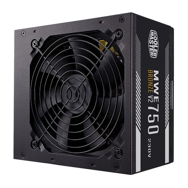 Cooler Master MWE 750W 80 PLUS Bronze V2 Power Supply - 230V, Black Flat Cable, 2x EPS, 4x PCIe Connectors, 120mm Fan - Perfect for Gaming PCs & Workstations