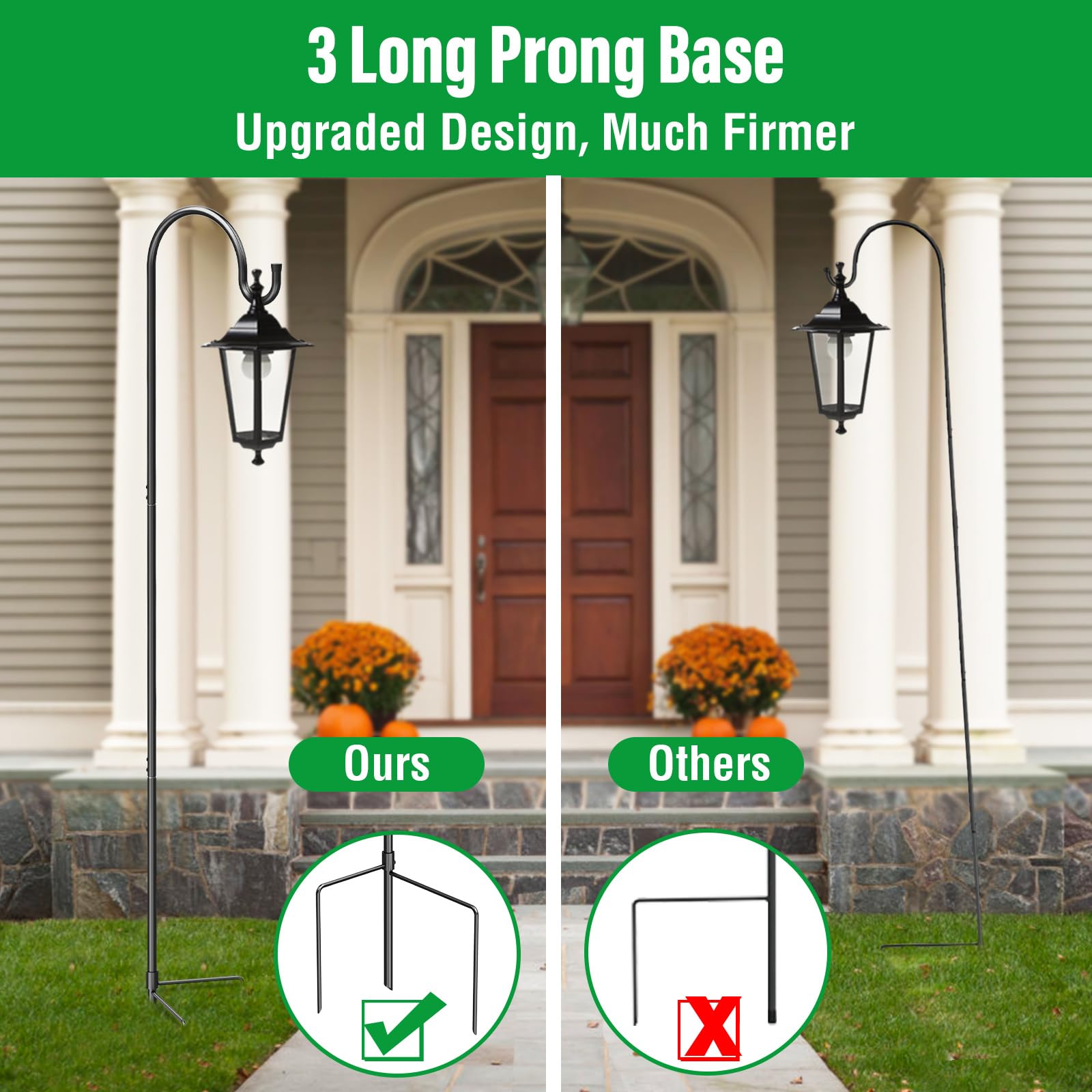 GOFORWILD 2 Pack Adjustable 49-inch Tall Metal Garden Hooks - Heavy Duty Outdoor Plant Hangers for Hanging Baskets, Solar Lights, Lanterns & Bird Feeders - Perfect for Patio, Yard & Wedding Decorations (Black, 7013)