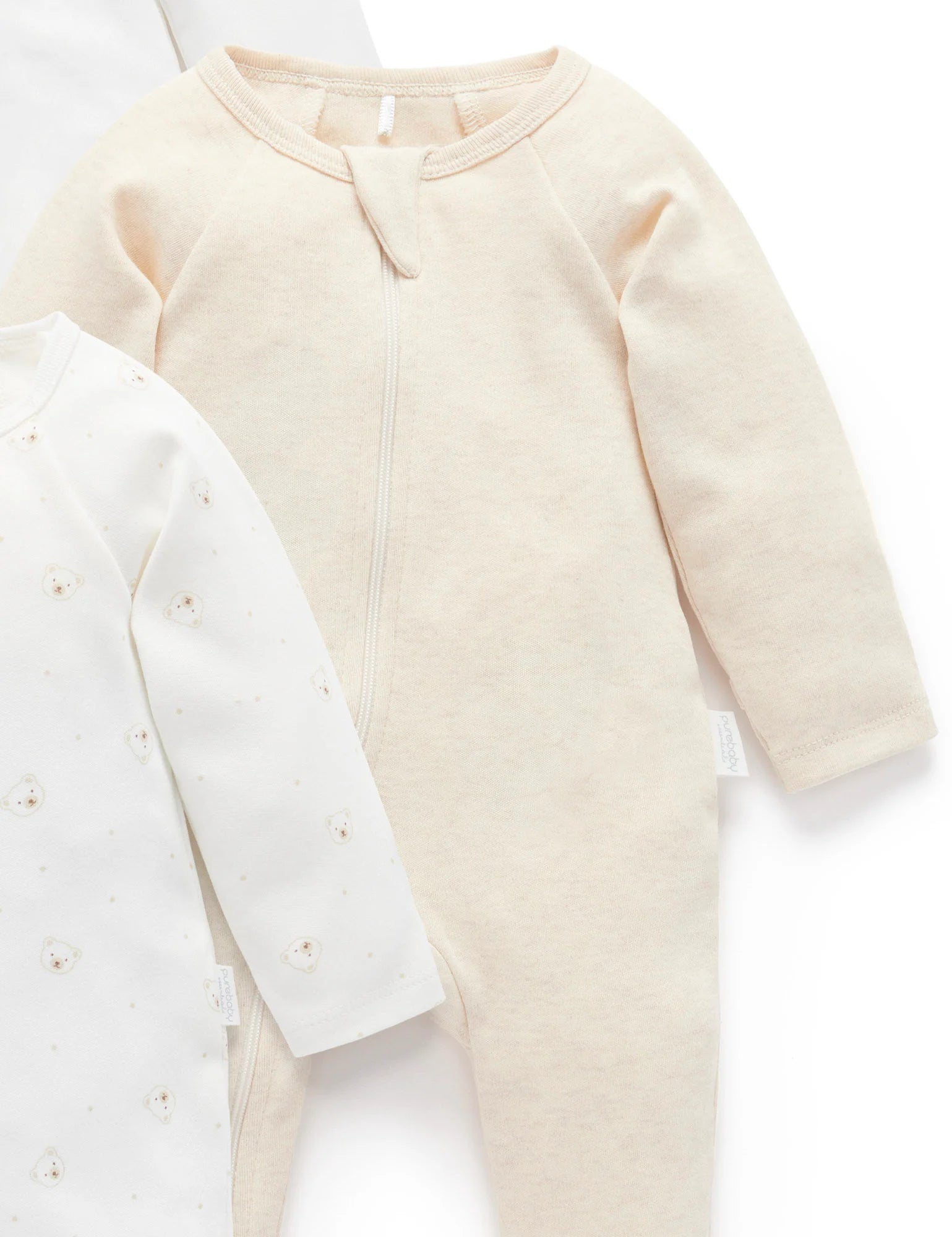 Purebaby Organic Cotton Zip Growsuit 4-Pack - Soft Baby Bodysuit with Bear Design | Perfect for Newborns, Infants & Toddlers | Ideal for Playtime, Sleep & Everyday Wear