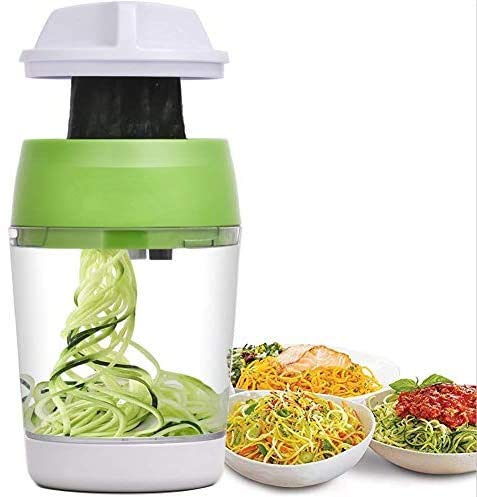 5-in-1 Vegetable Spiralizer - Handheld Spaghetti Maker & Slicer with Storage Container for Healthy Zucchini Noodles, Carrot Ribbons & Potato Curls - Perfect for Keto, Paleo & Vegan Meal Prep