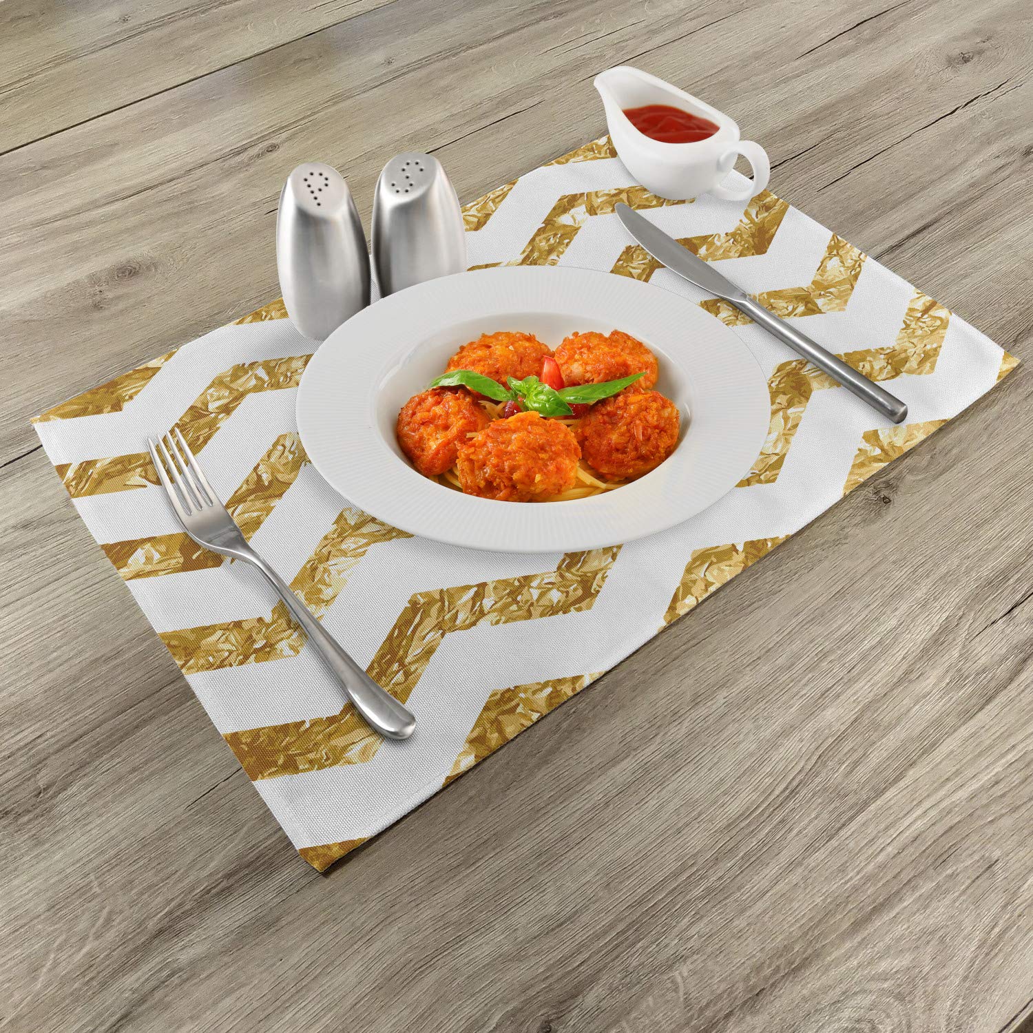 Ambesonne Abstract Place Mats Set of 4 - Modern Chevron Pattern Washable Fabric Placemats for Dining Table & Kitchen Decor in Pale Coffee White | Perfect for Dinner Parties, Holiday Gatherings & Everyday Use