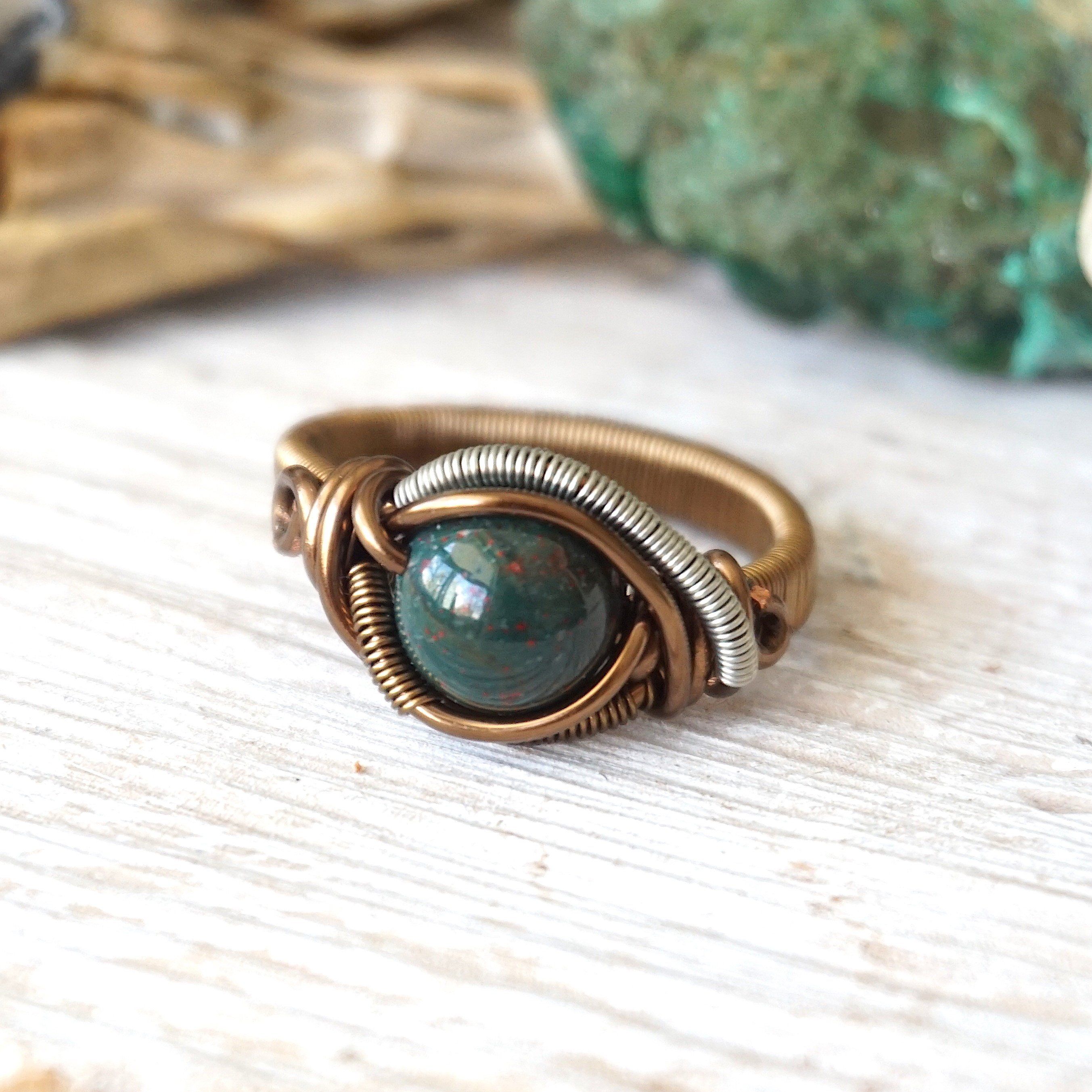 Raw Bloodstone Ring in Antique Bronze - Healing Crystal Jewelry for Protection & Grounding | Perfect for Meditation, Energy Work & Spiritual Gifts