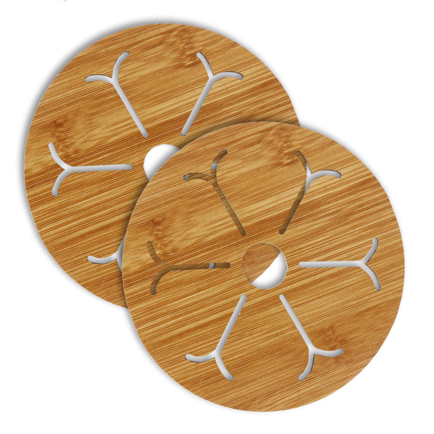 HOKIPO® 2-Pack Eco-Friendly Bamboo Wooden Coasters - Heat Resistant Drink Coasters for Dining Table, Kitchen Counter, Office Desk - Natural Wood Pot Holder & Hot Pad for Home Decor & Protection